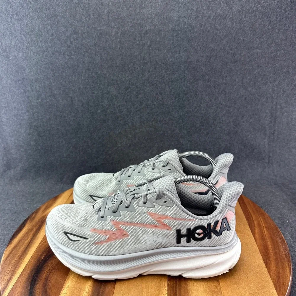 Hoka Clifton 9 Mens Running Shoes Grey Peach Black 1127895 HMBC Size 8.5 D